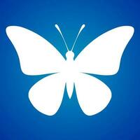 Schmetterling Symbol Weiß isoliert auf Blau Hintergrund. Vektor Illustration.