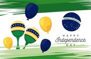 Brasilien glückliche Unabhängigkeitstagfeier mit Flagge in Luftballons Helium und Maracas vektor