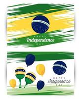 Brasilien glad självständighetsdagen firande med flagga och maracas i ballonger helium vektor