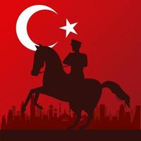 Zafer Bayrami Feier mit Soldat in Pferd und Flagge vektor