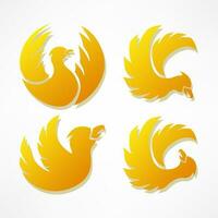 runda flygande fåglar guld Färg tecken uppsättning, vektor illustration