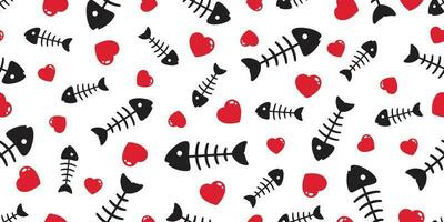 Fisch Knochen nahtlos Muster Vektor Herz Valentinstag Thunfisch Lachs Delfin Hai Ozean Meer Schal isoliert Fliese Hintergrund wiederholen Hintergrund