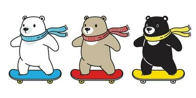 Bär Vektor Polar- Bär Skateboard Skaten Schal Karikatur Charakter Symbol Logo Illustration Gekritzel