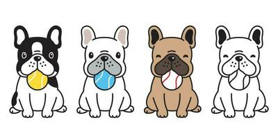 hund vektor franska bulldogg boll tecknad serie karaktär tennis baseboll ikon logotyp illustration