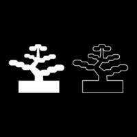 Bonsai Kiefer Baum Garten Konzept Pflanze japanisch einstellen Symbol Weiß Farbe Vektor Illustration Bild solide füllen Gliederung Kontur Linie dünn eben Stil