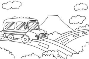 Schule Bus Cartoon.Hintergrund Färbung Buch. vektor
