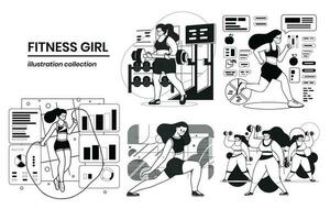 Hand gezeichnet Fitness Mädchen im das Fitnessstudio im eben Stil Illustration zum Geschäft Ideen vektor