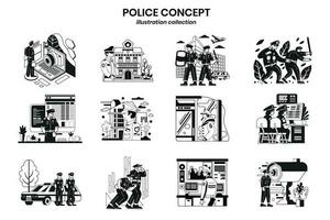 Hand gezeichnet Polizist Sammlung im eben Stil Illustration zum Geschäft Ideen vektor