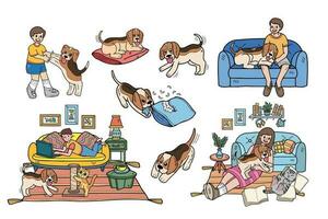 hand dragen beagle hund och familj samling i platt stil illustration för företag idéer vektor