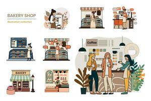 Hand gezeichnet Kaffee Geschäft mit weiblich Barista Sammlung im eben Stil Illustration zum Geschäft Ideen vektor