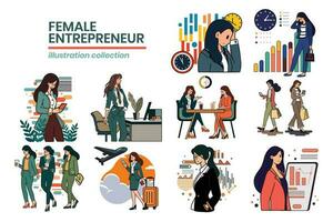 Hand gezeichnet weiblich Unternehmer mit Geschäft im eben Stil Illustration zum Geschäft Ideen vektor