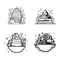 Hand gezeichnet Jahrgang Süßigkeiten und Kuchen Logo im eben Linie Kunst Stil vektor