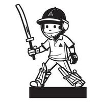 cricket spelare vektor ClipArt, svart och vit cricket spelare vektor silhuett, en man stående med cricket fladdermus på de fält.