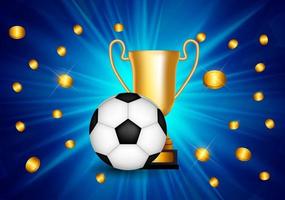 vinnare gratulerar bakgrund med gyllene kopp och fotboll vektor