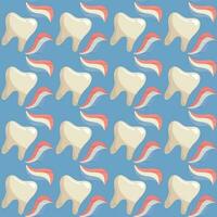 ein Muster von einfach sauber Zähne und Zahnpasta. Bürsten Ihre Zähne. Thema Bürsten Zähne mit Zahnpasta. Karikatur Vektor Illustration. Blau Hintergrund zum Drucken auf Stoff und Verpackung Papier