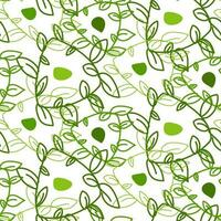 en mönster av grön löv av abstrakt flätad former. bakgrund för utskrift på eco tema. färsk teman av vår, natur, blommande. botanisk sömlös mönster, ritad för hand konst rader vektor