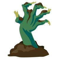 unheimlich Zombie Hand kriechen aus von das Boden auf ein Weiß Hintergrund, Halloween Urlaub - - Vektor Illustration. ein Grün verfault Hand im das Sand klettert aus von das Grab. unheimlich und gebrochen