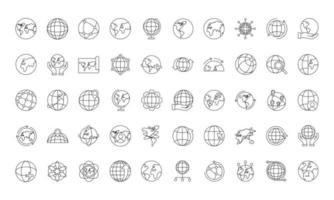 Bündel von fünfzig Weltplaneten-Set-Ikonen vektor
