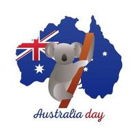 glad australiens dagbokstäver med koala och kartdekoration vektor