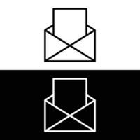 öppen kuvert med dokumentera översikt ikon på vit och svart bakgrund vektor