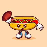 Vektor Illustration von kawaii heiß Hund Karikatur Charakter mit amerikanisch Fußball Ball. Vektor eps 10