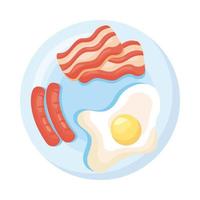 frieds ägg med bacon och korv frukost detaljerad stilikon vektor