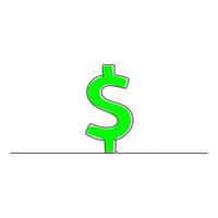 einer Linie Zeichnung kontinuierlich Design von Grün Dollar Geld Symbol vektor