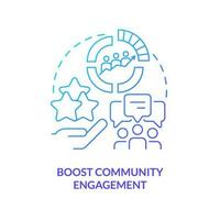 Boost Gemeinschaft Engagement Blau Gradient Konzept Symbol. anlocken Kunden. Sozial Medien Werbung Tor abstrakt Idee dünn Linie Illustration. isoliert Gliederung Zeichnung vektor