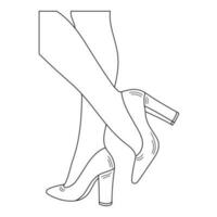teckning skiss översikt silhuett av kvinna ben i en utgör. skor stiletter, hög hälar vektor