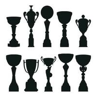 realistisk sporter trofén vinnare kopp. uppsättning av premie svart design silhuetter. vektor illustration
