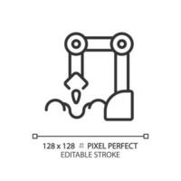 Pflanzen Roboter linear Symbol. Samen Aussaat Maschine. landwirtschaftlich Automatisierung. Bauernhof Ausrüstung. künstlich Intelligenz. dünn Linie Illustration. Kontur Symbol. Vektor Gliederung Zeichnung. editierbar Schlaganfall