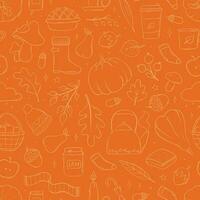 höst sömlös mönster med klotter på orange bakgrund för tapet, omslag papper, scrapbooking, stationär, stationär, textil- grafik, etc. eps 10 vektor