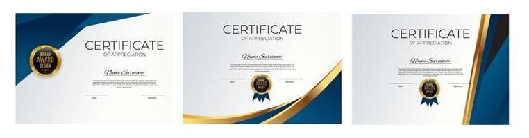 certifikat för prestationsmalluppsättning. utmärkelsen diplom blank design. vektor