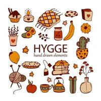 hygge tid. söt illustrationer med mysigt föremål. stor klistermärken uppsättning. isolerat på vit bakgrund. vektor