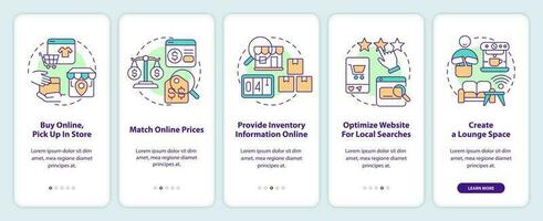 locka till sig kunder till detaljhandeln Lagra sätt onboarding mobil app skärm. genomgång 5 steg redigerbar grafisk instruktioner med linjär begrepp. ui, ux, gui mall vektor