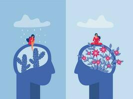 Porträts von Frauen mit anders Blumen und Kakteen mögen Gehirne auf Kopf. psychologisch Hilfe mental Gesundheit Pflege Depression Psychologie Therapie Konzept vektor