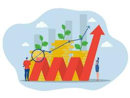 Mannschaft Geschäft Analytiker Lager Markt, Investition wachsend .Finanzen und Wirtschaft profitieren mit Münzen eben Vektor Illustration