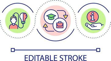 verbinden Bildung und Zukunft Arbeitsplatz Schleife Konzept Symbol. wahres Leben Arbeit Erfahrungen abstrakt Idee dünn Linie Illustration. Lehre. isoliert Gliederung Zeichnung. editierbar Schlaganfall vektor