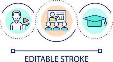 uppkopplad föreläsare slinga begrepp ikon. instruktör av uppkopplad kurser abstrakt aning tunn linje illustration. avlägsen handledning service. e inlärning. isolerat översikt teckning. redigerbar stroke vektor