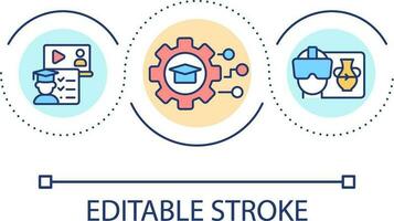 använder sig av virtuell verklighet i utbildning slinga begrepp ikon. ökande studerande engagemang abstrakt aning tunn linje illustration. uppslukande inlärning. isolerat översikt teckning. redigerbar stroke vektor