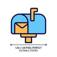 post service pixel perfekt rgb Färg ikon. leverera brev, vykort. Brevlåda. skriven kommunikation. korrespondens. isolerat vektor illustration. enkel fylld linje teckning. redigerbar stroke
