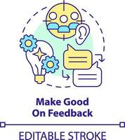 machen gut auf Feedback Konzept Symbol. Hör mal zu und verbessern. Kunde Engagement Strategie abstrakt Idee dünn Linie Illustration. isoliert Gliederung Zeichnung. editierbar Schlaganfall vektor