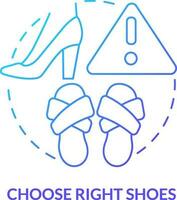 välja rätt skor blå lutning begrepp ikon. efterlevande luft olycka abstrakt aning tunn linje illustration. bekväm alternativ för resa. isolerat översikt teckning vektor