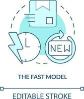 schnell Modell- Türkis Konzept Symbol. Lieferung von modisch Produkte. liefern Kette Art abstrakt Idee dünn Linie Illustration. isoliert Gliederung Zeichnung. editierbar Schlaganfall vektor
