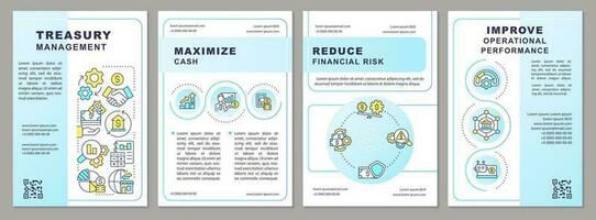 Schatzkammer Verwaltung Licht Blau Broschüre Vorlage. Flugblatt Design mit linear Symbole. editierbar 4 Vektor Layouts zum Präsentation, jährlich Berichte