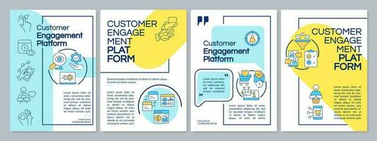 Kunde Engagement Plattform Blau und Gelb Broschüre Vorlage. Flugblatt Design mit linear Symbole. editierbar 4 Vektor Layouts zum Präsentation, jährlich Berichte