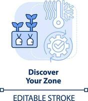 entdecken Ihre Zone Licht Blau Konzept Symbol. klimatisch Zustand. Gartenarbeit Trinkgeld abstrakt Idee dünn Linie Illustration. isoliert Gliederung Zeichnung. editierbar Schlaganfall vektor