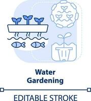 Wasser Gartenarbeit Licht Blau Konzept Symbol. Wasser- Garten. Aquakultur. Gartenarbeit Art abstrakt Idee dünn Linie Illustration. isoliert Gliederung Zeichnung. editierbar Schlaganfall vektor