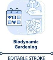 biodynamisk trädgårdsarbete ljus blå begrepp ikon. sådd kalender. trädgårdsarbete typ abstrakt aning tunn linje illustration. isolerat översikt teckning. redigerbar stroke vektor