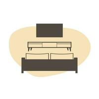 Leben Zimmer Möbel Symbol im modisch eben Stil. Innere Vektor Symbol auf abstrakt Beige Zahl Hintergrund. Sofa, Nachttisch, Fernseher.